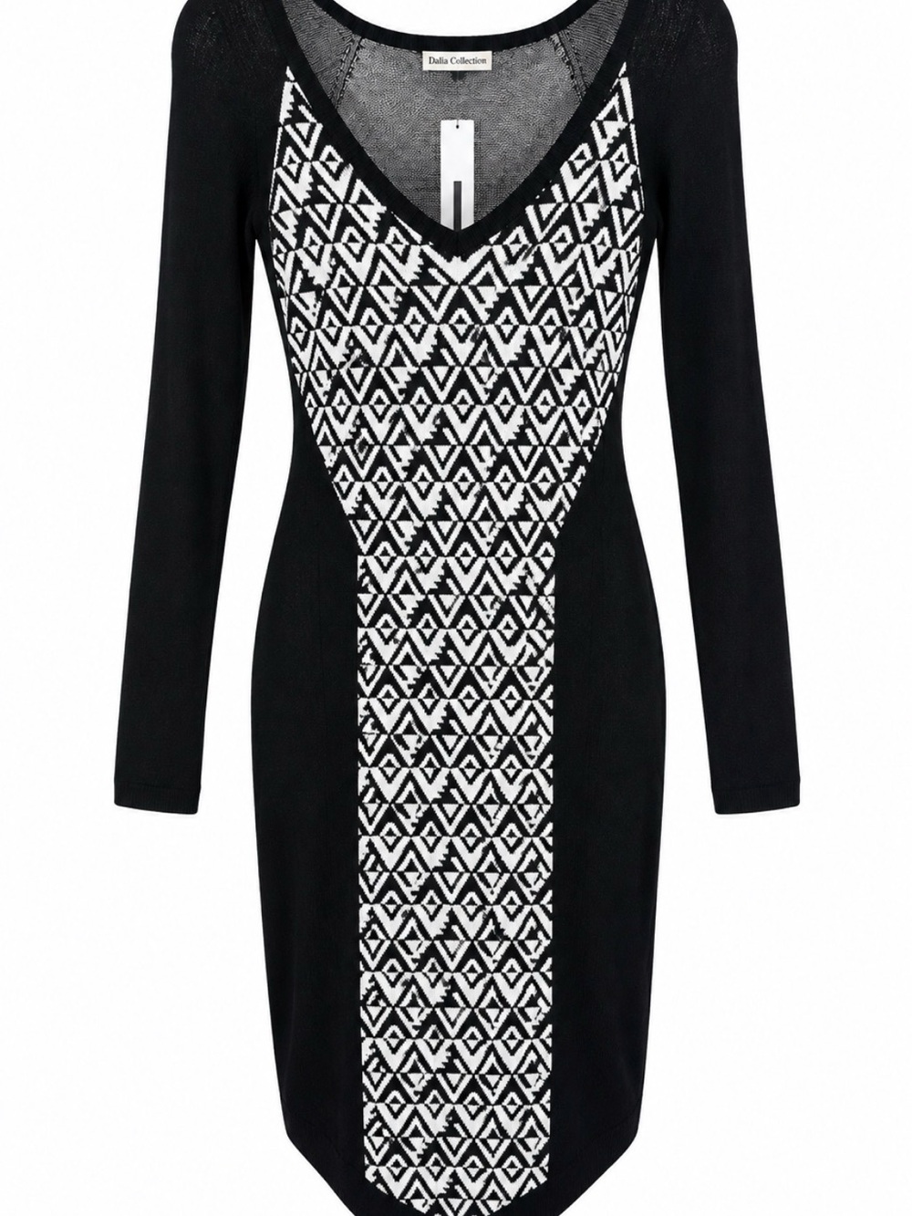 Dalia Collection Black White Geometric Knit Dress Size L Tags